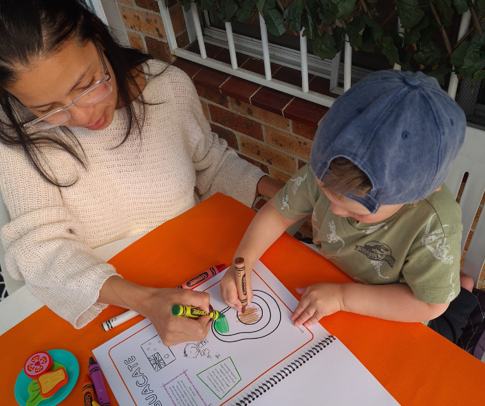 mom and son colouring avocado Mom and son colouring avocado